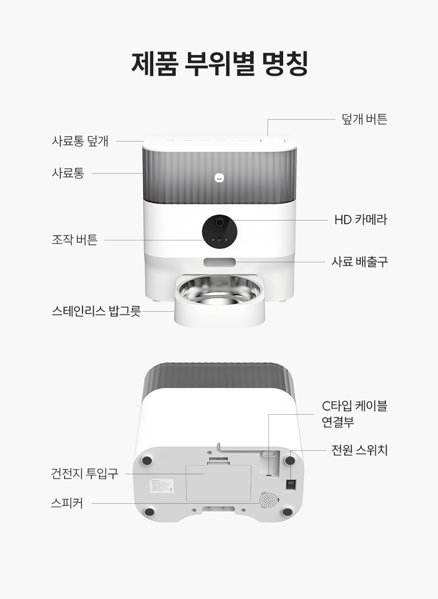 스마트 펫 급식기 제품 부위별 명칭