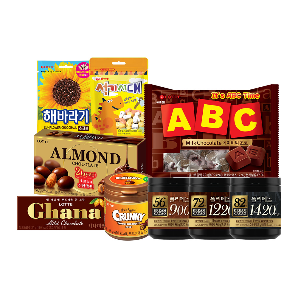 롯데 드림카카오 가나 ABC 초콜릿 9종 골라담기