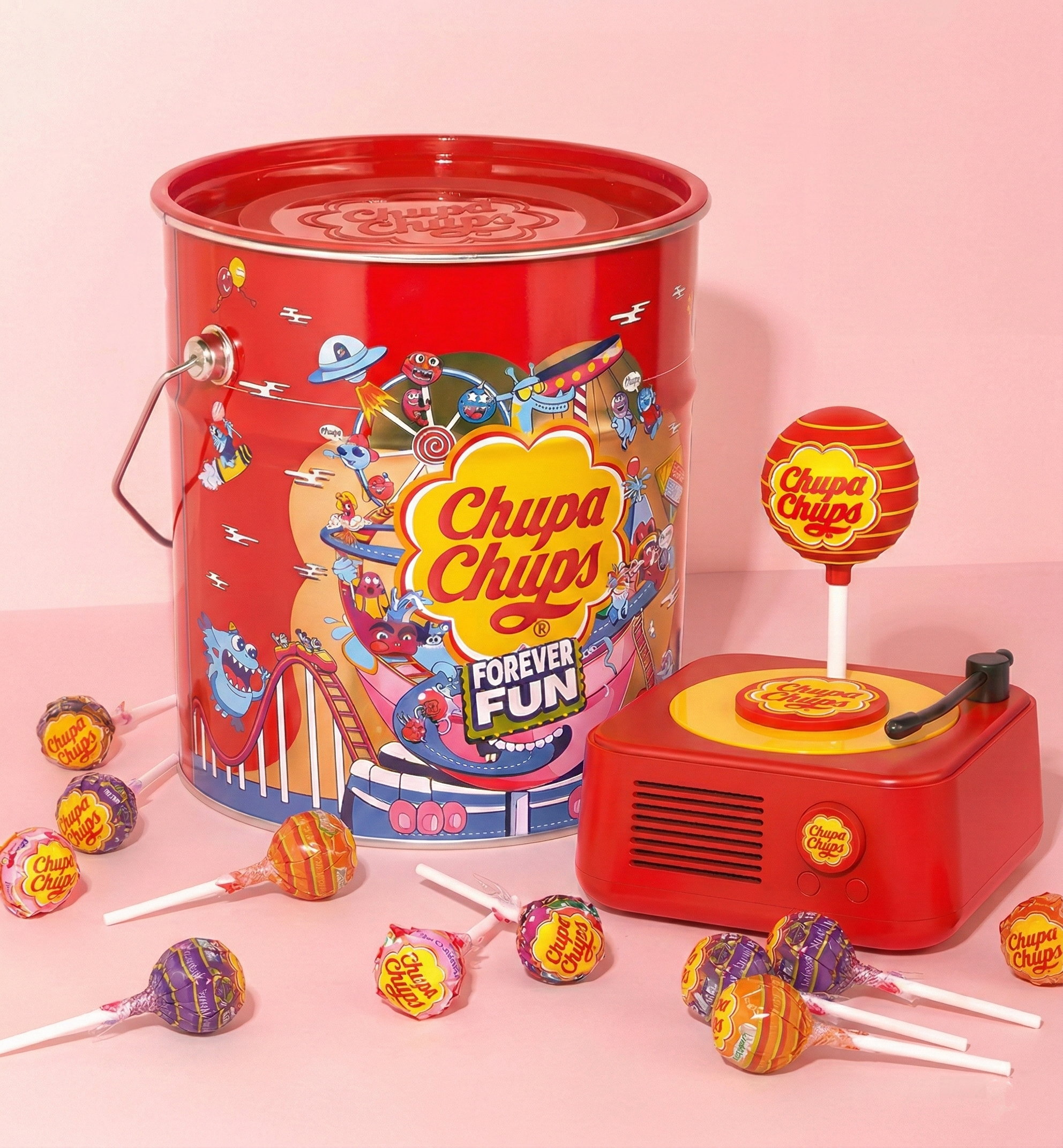 츄파춥스 팝아트틴 150개 + 레트로 스피커 한정판