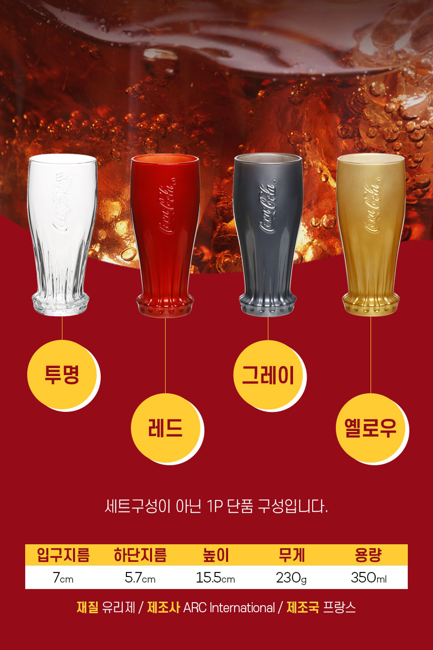루미낙 코카콜라컵 캡스 유리컵 350ml 상세 이미지 3