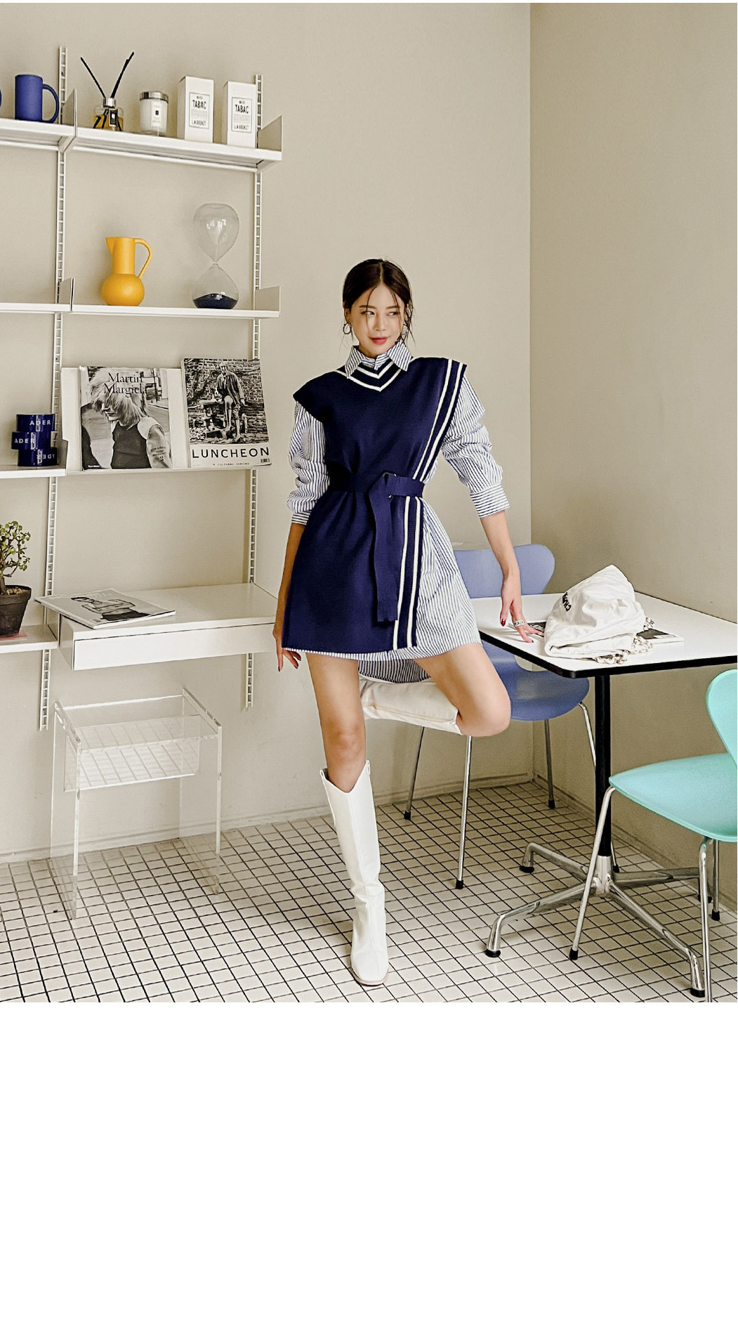 オープニング 大放出セール [韓国ファッション]テリング配色ツーピース セットアップ 