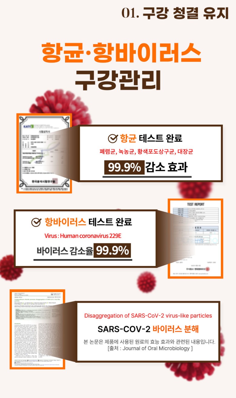 항균 항바이러스 테스트 99.9% 효과 확인