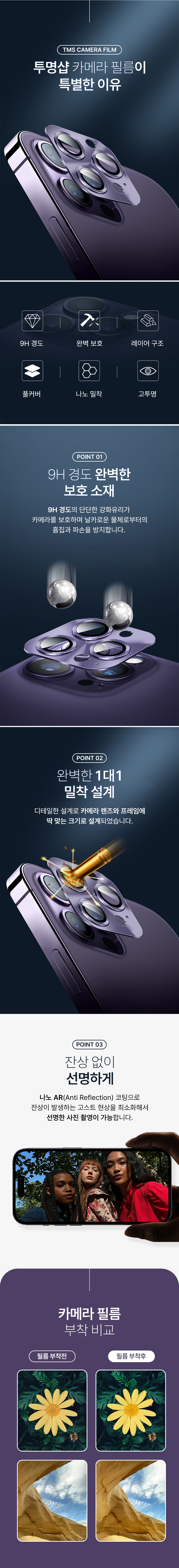 [✨신상🚚당일]  아이폰 16 15 14 13 프로 맥스 보호 필름 카메라 강화유리 빛번짐 방지 액정필름 상세 이미지 5