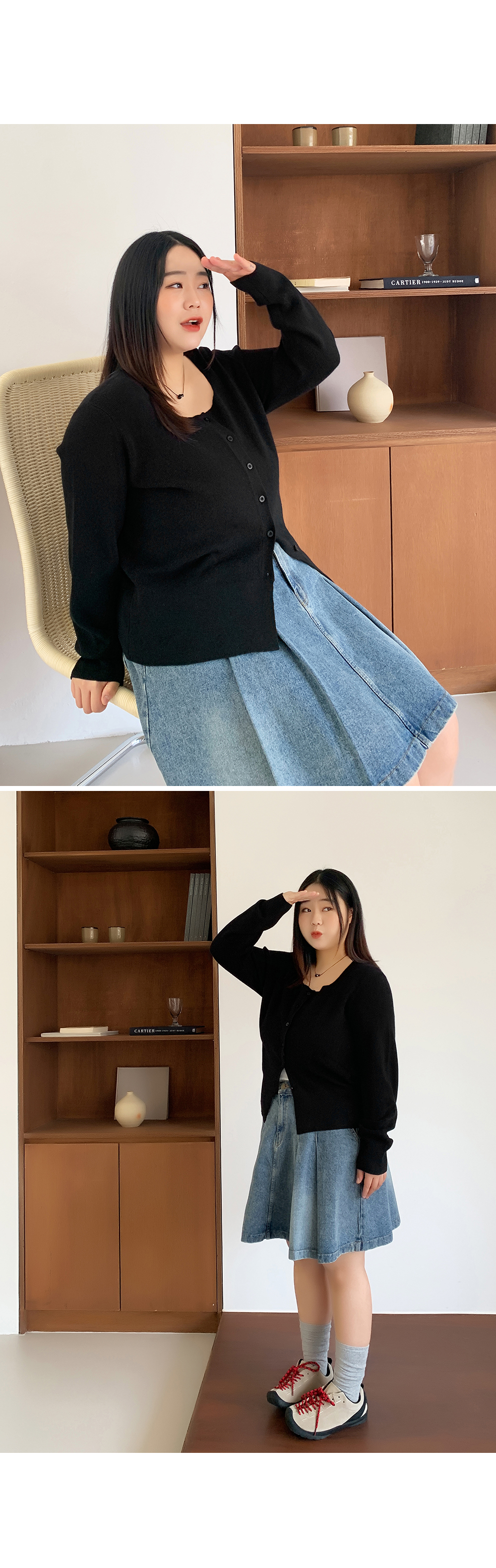 [MADE] 빅사이즈 55-99 줄리아 스퀘어넥 골지 세미 크롭 니트 가디건 상세 이미지 32