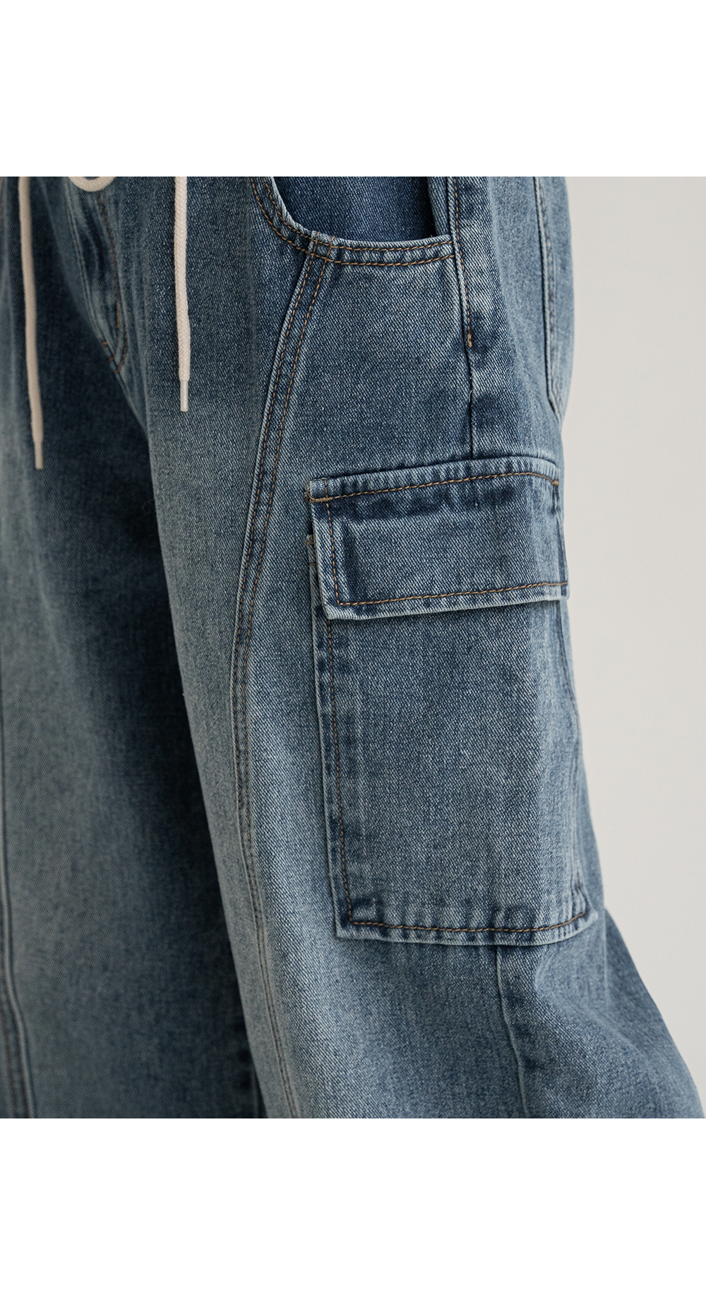 [1천장돌파][MADE] 빅사이즈 S-4XL 틴즈 절개 스트링 뒷밴딩 카고 와이드 데님 팬츠 청바지 상세 이미지 22