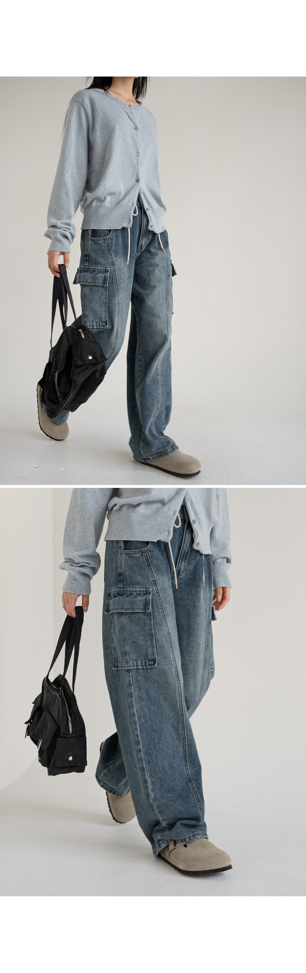 [1천장돌파][MADE] 빅사이즈 S-4XL 틴즈 절개 스트링 뒷밴딩 카고 와이드 데님 팬츠 청바지 상세 이미지 24