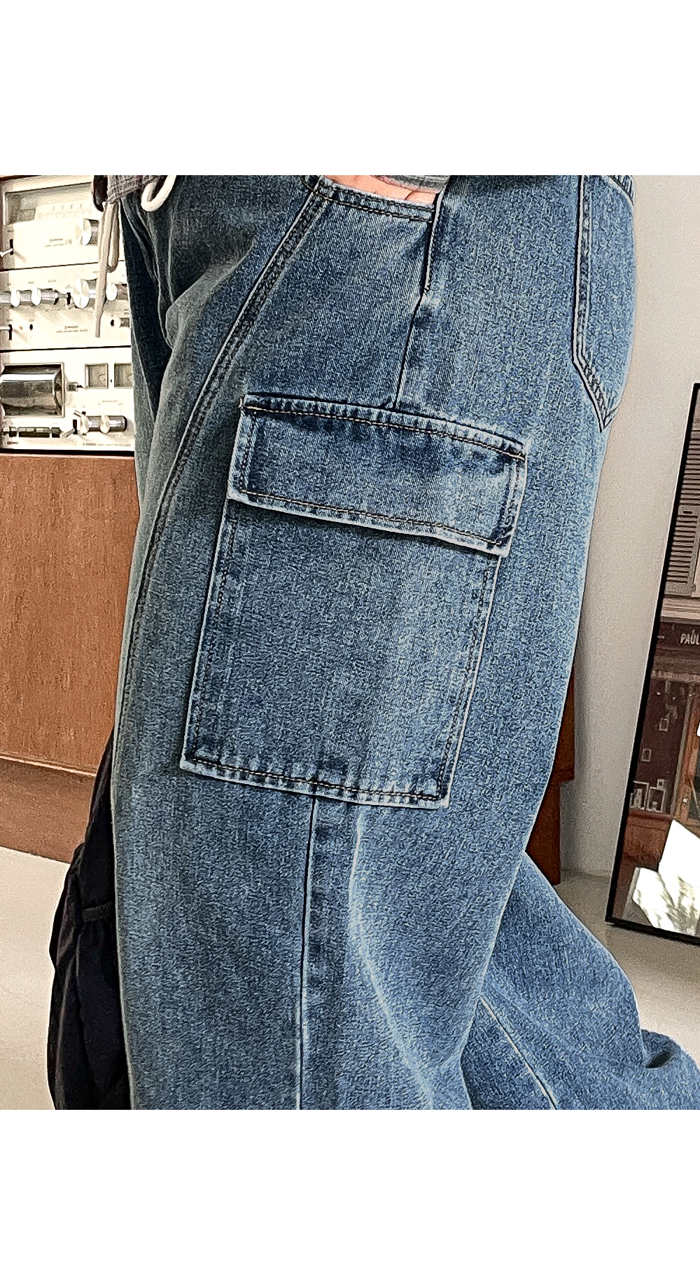 [1천장돌파][MADE] 빅사이즈 S-4XL 틴즈 절개 스트링 뒷밴딩 카고 와이드 데님 팬츠 청바지 상세 이미지 31