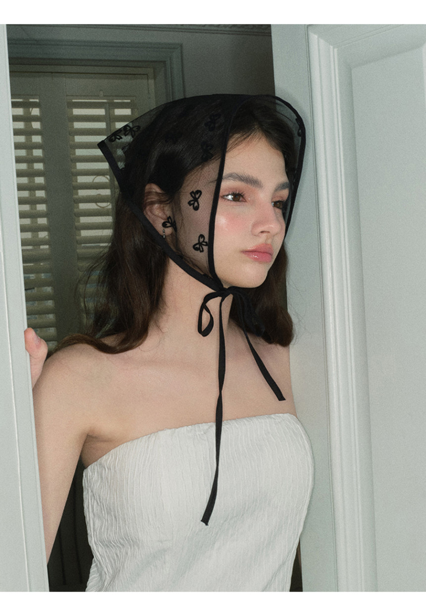 FOSSETTE[포셋] 벨라 뮤즈 헤어 두건 / 리본 레이스 시스루 삼각 반다나 스카프 상세 이미지 4