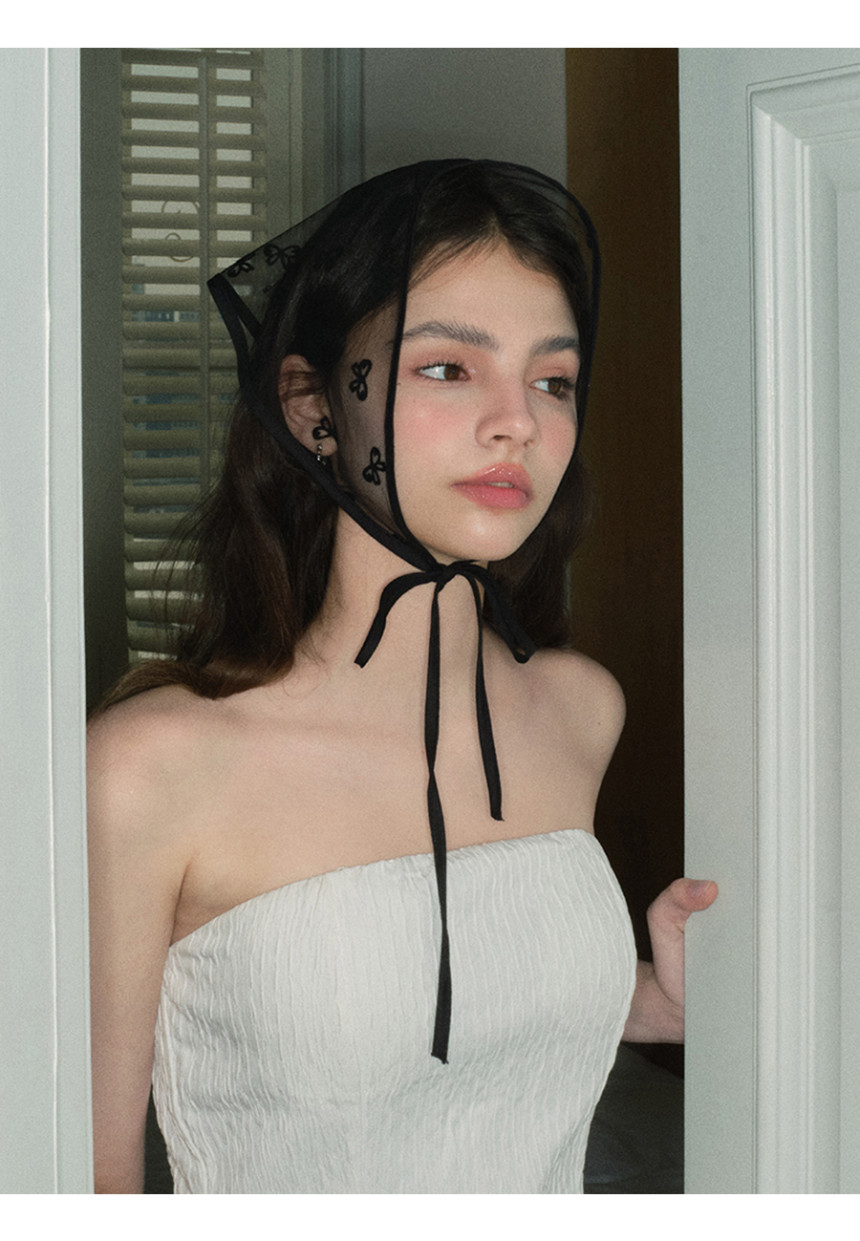 FOSSETTE[포셋] 벨라 뮤즈 헤어 두건 / 리본 레이스 시스루 삼각 반다나 스카프 상세 이미지 6