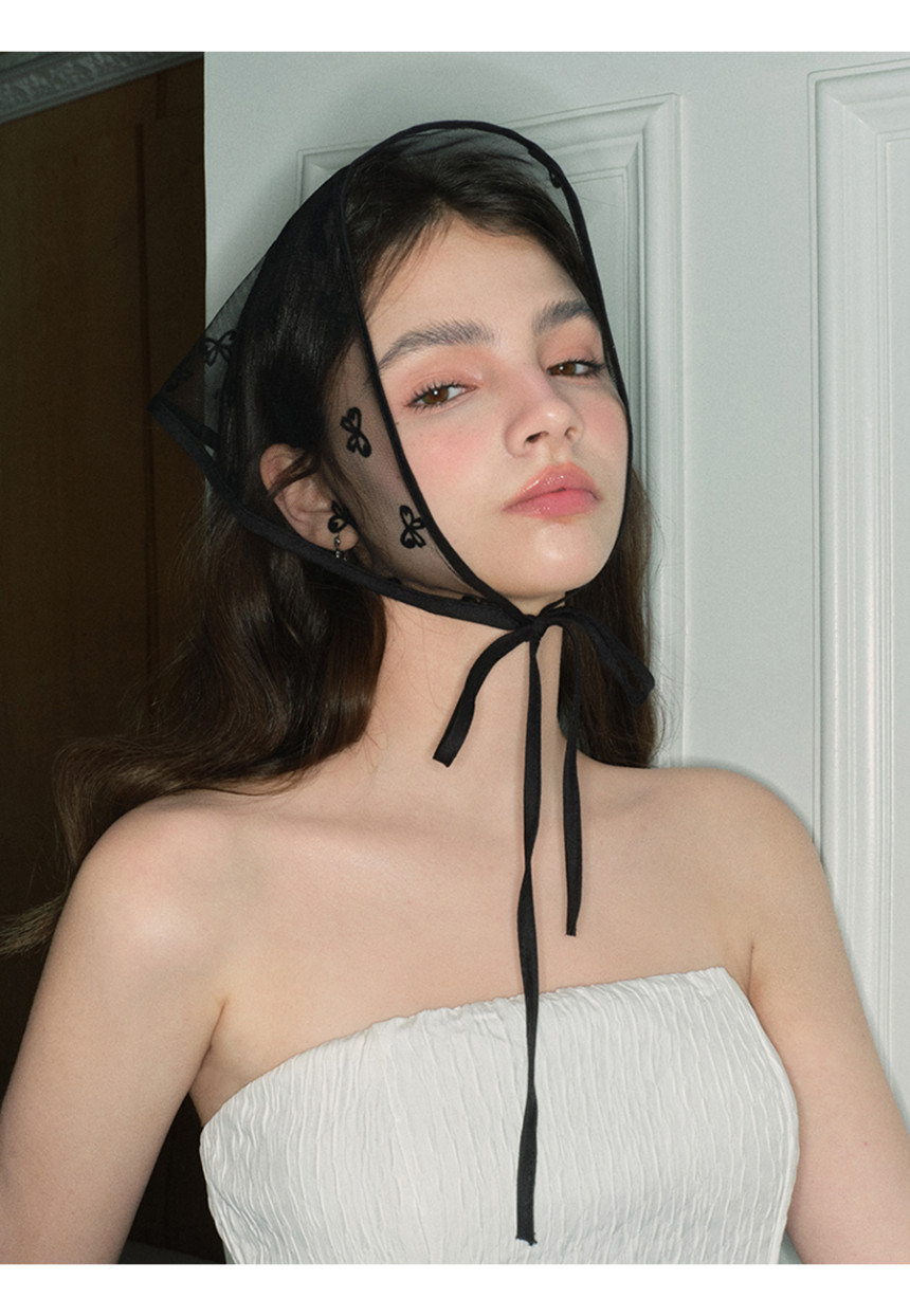 FOSSETTE[포셋] 벨라 뮤즈 헤어 두건 / 리본 레이스 시스루 삼각 반다나 스카프 상세 이미지 8