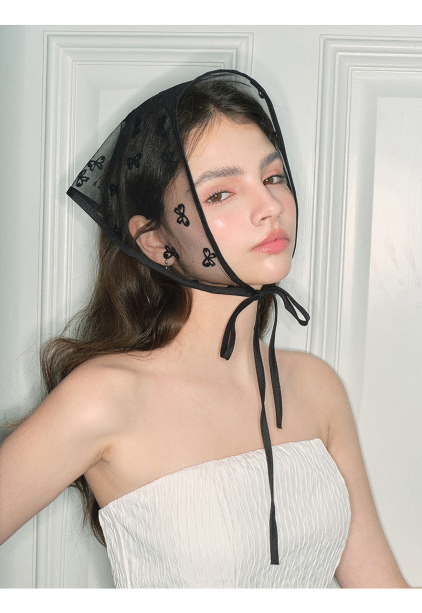 FOSSETTE[포셋] 벨라 뮤즈 헤어 두건 / 리본 레이스 시스루 삼각 반다나 스카프 상세 이미지 10