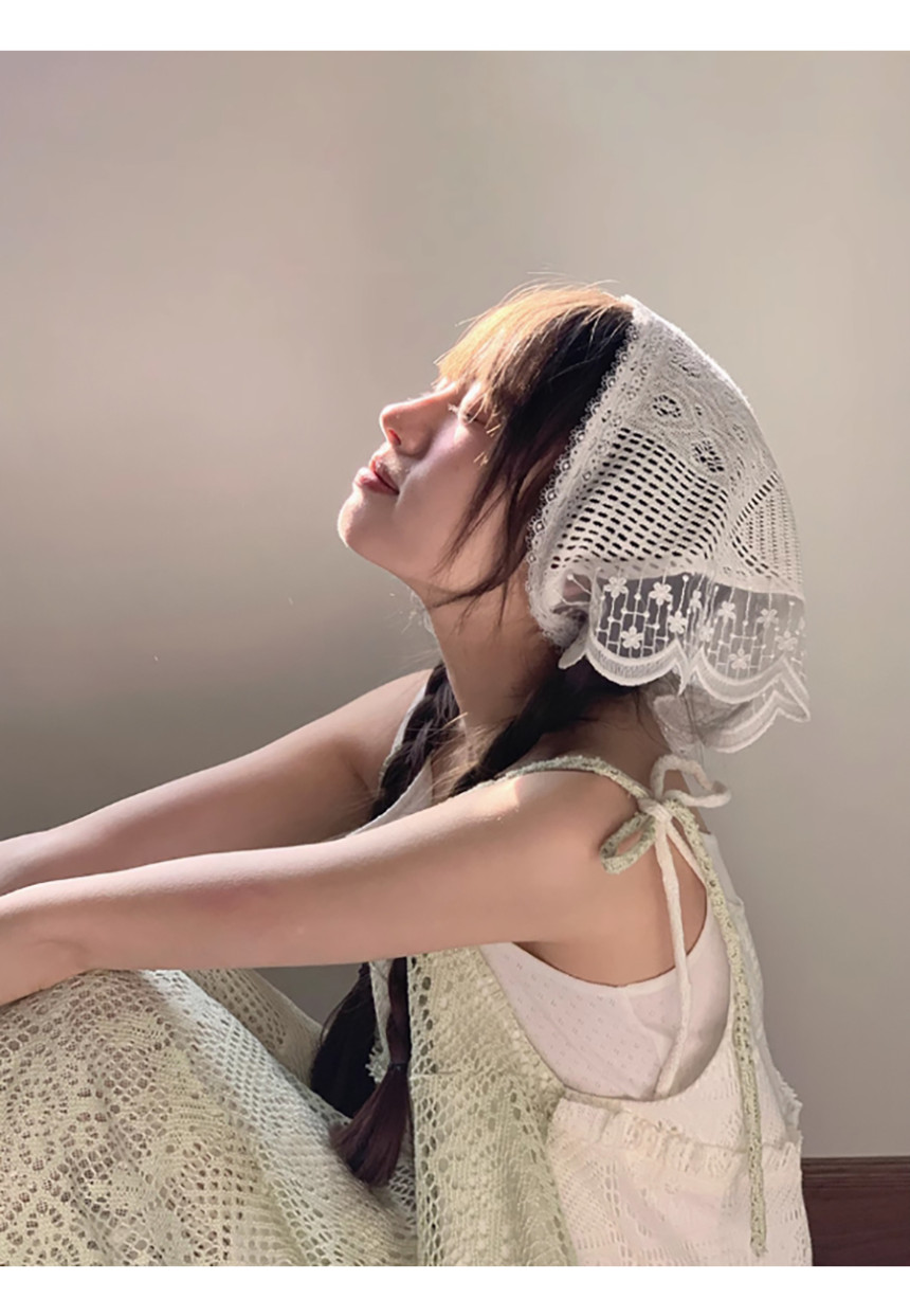 FOSSETTE[포셋] 빈티지 브리즈 헤어 두건 / 뜨개 니트 레이스 삼각 스카프 커치프 상세 이미지 6