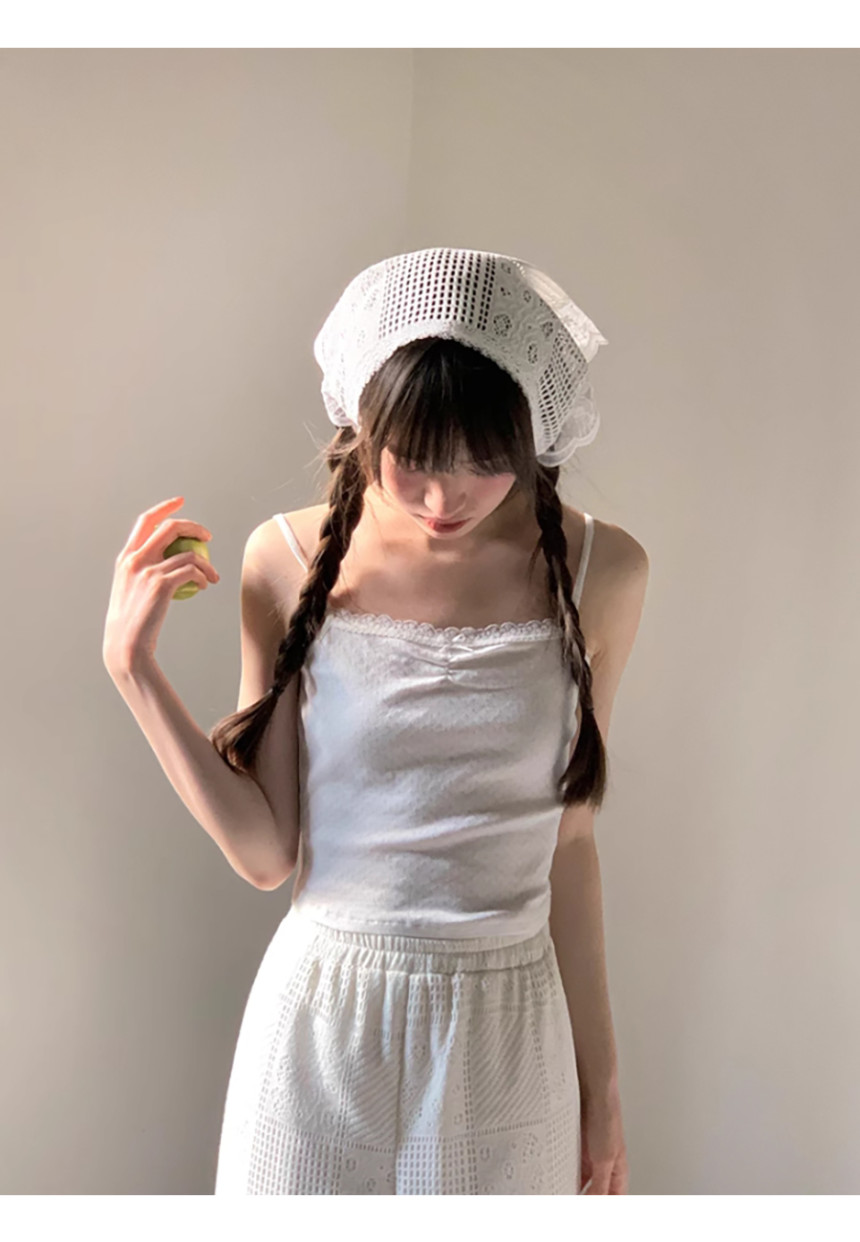 FOSSETTE[포셋] 빈티지 브리즈 헤어 두건 / 뜨개 니트 레이스 삼각 스카프 커치프 상세 이미지 9