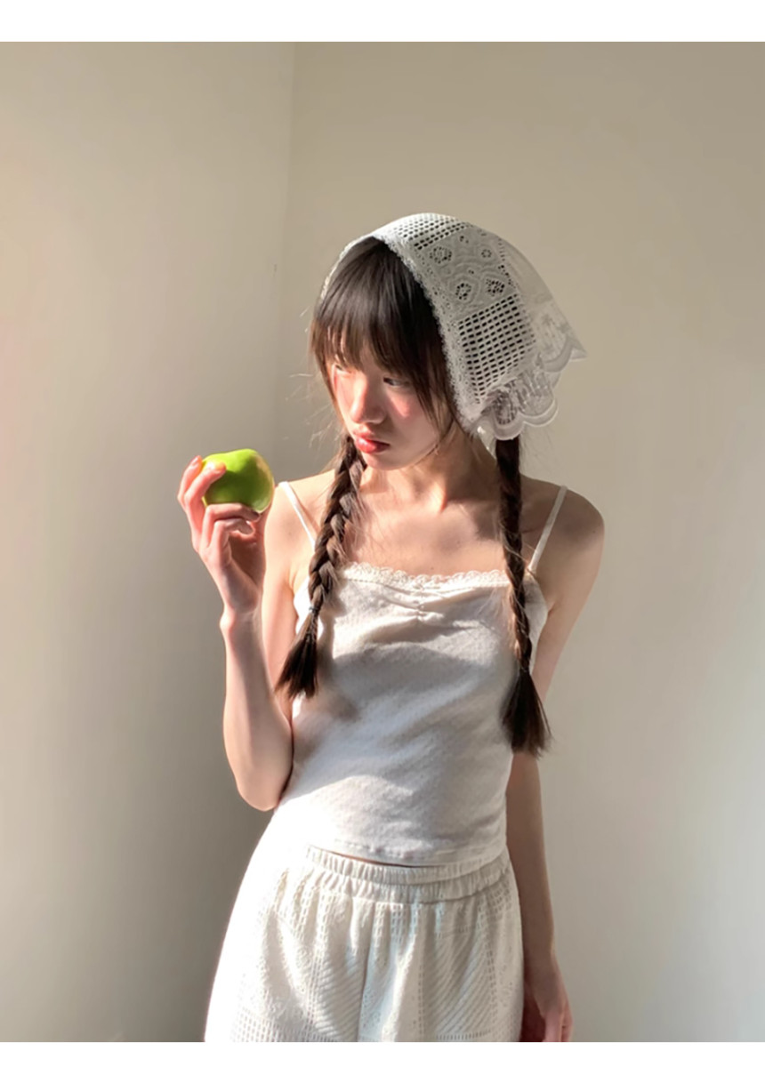 FOSSETTE[포셋] 빈티지 브리즈 헤어 두건 / 뜨개 니트 레이스 삼각 스카프 커치프 상세 이미지 11