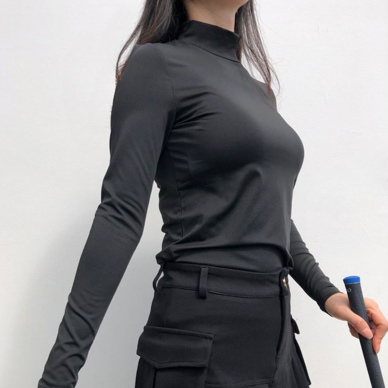 여성 봄 가을 겨울 솔리드하이넥 긴팔이너 로로얼로이 상세 이미지 32