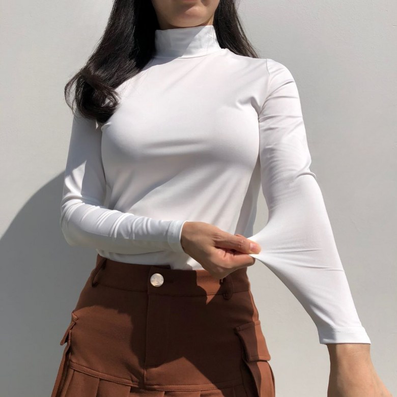 여성 봄 가을 겨울 솔리드하이넥 긴팔이너 로로얼로이 상세 이미지 37