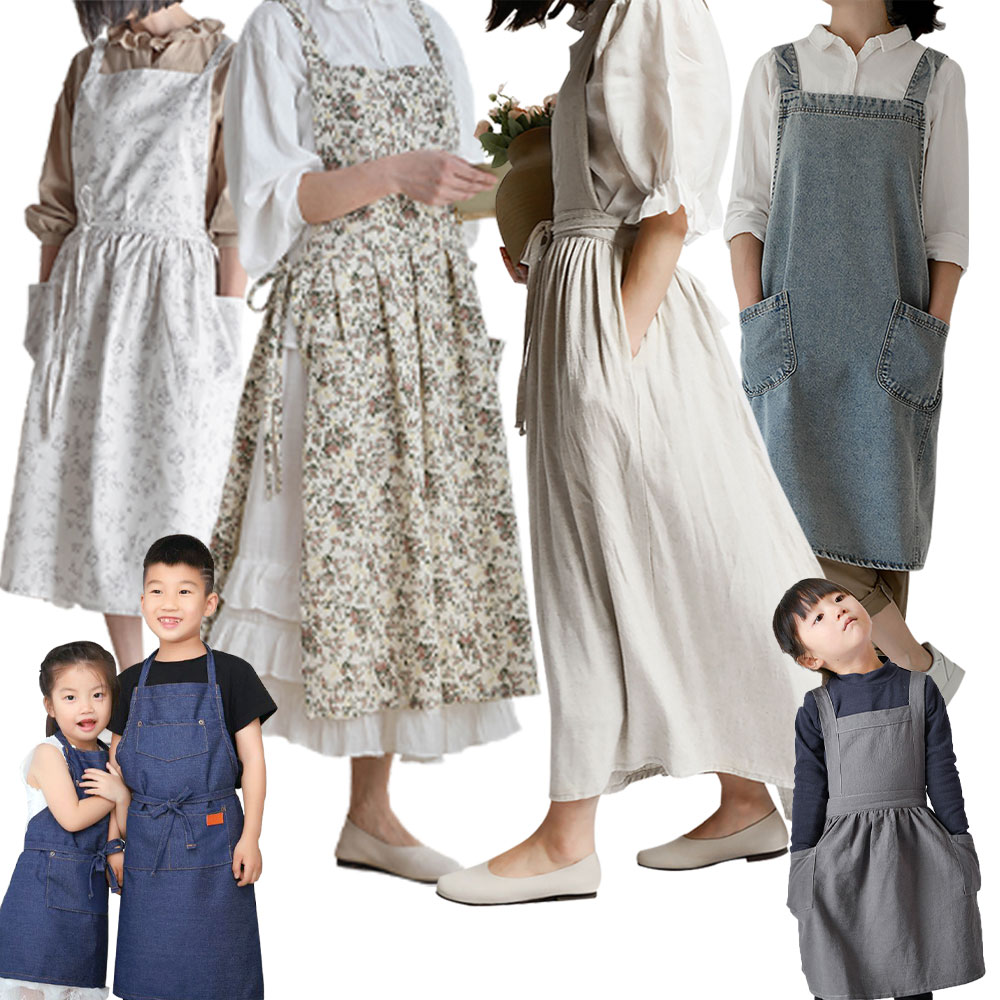선생님 바리스타 코튼 유치원 에이프런 린넨 카페 긴 교사 예쁜 플로리스트 롱 어린이집 원피스 앞치마 | 톡딜