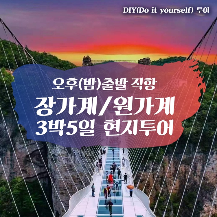 [밤 직항] 중국 장가계 원가계 3박 5일 단독여행 천문산 천자산 대협곡 소그룹 현지투어 황석채포함 가이드동행