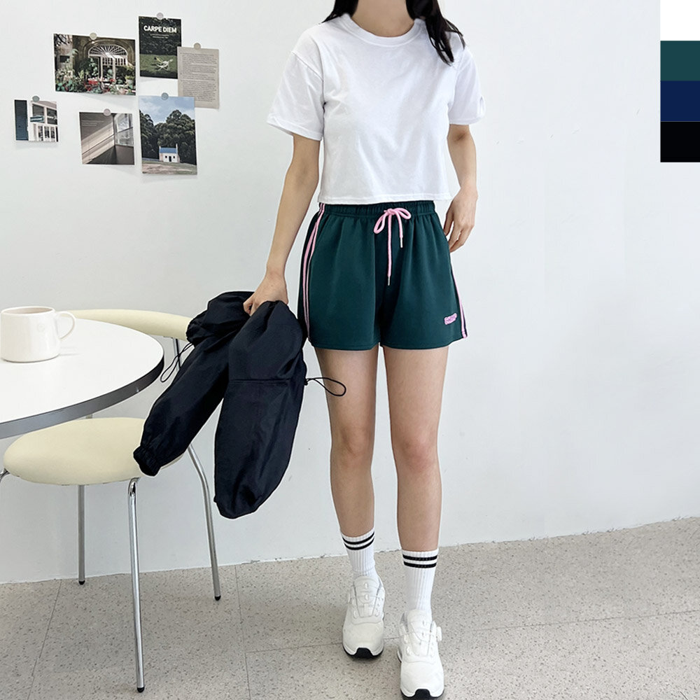 [グッドショッピングモール_衣料品]スポーティな女性4色3部バンディング ショートパンツ ツーラインショートパンツ