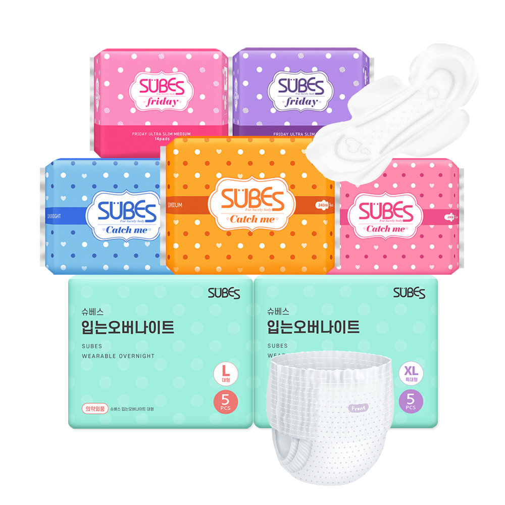 [슈베스] 입는 오버나이트 5P x3팩 외 생리대 7팩 균일가 특가 / 중형 대형 팬티라이너 슈퍼 롱