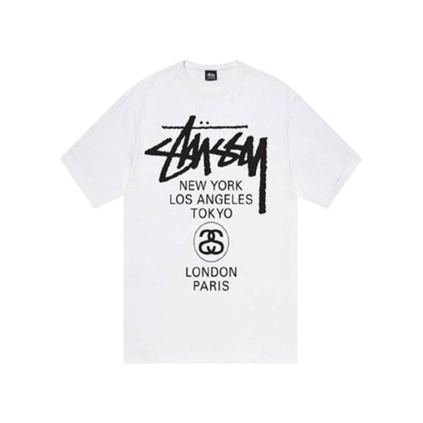 ストゥーシーワールドツアー公共プリント半袖Tシャツホワイトパブリック3903962