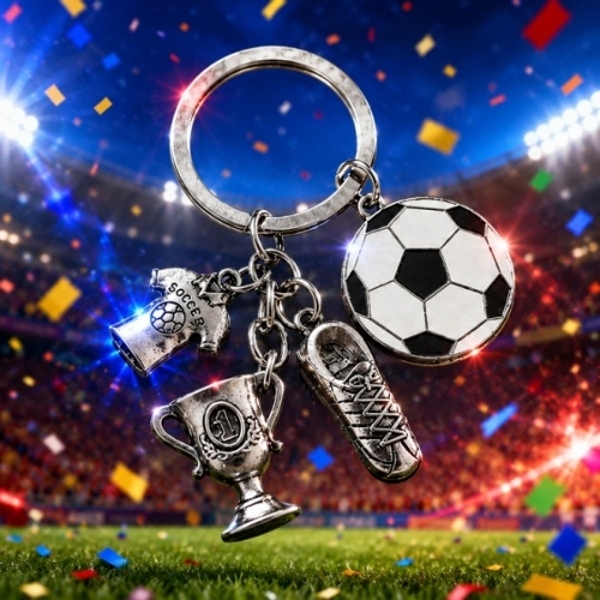 サッカーキーホルダーワールドカップアジアゲームサッカーピッパーキーリング シルバー