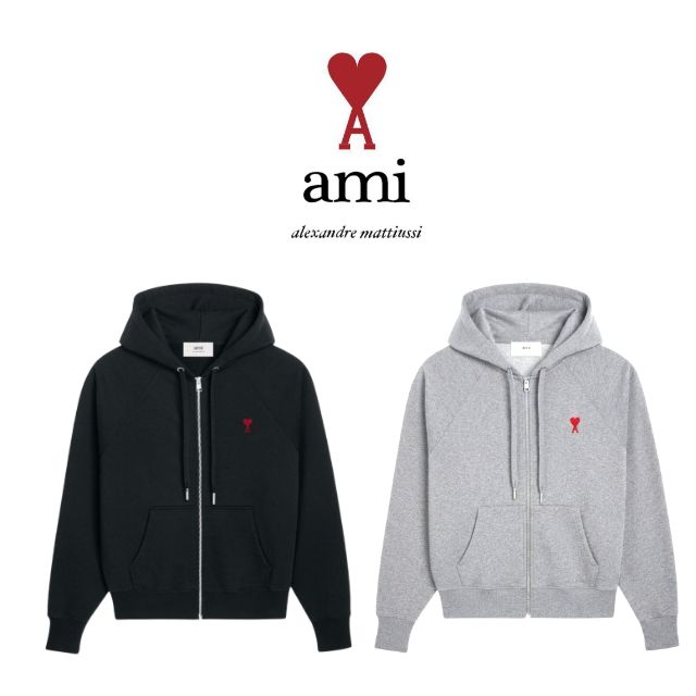 [AMI]스몰하트로고 베이직 코튼 후드집업 2color (오후2시이전 당일발송)