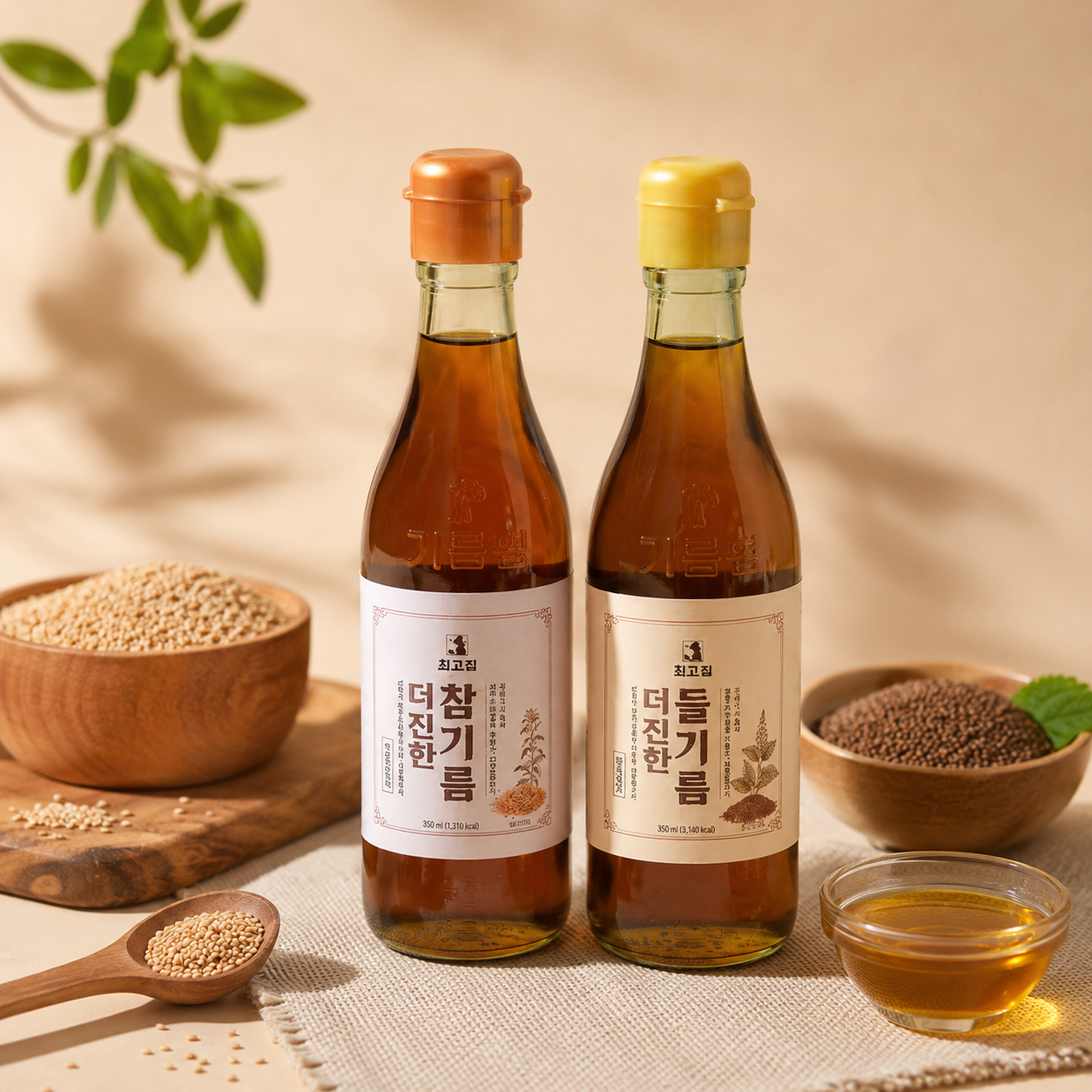 옛날 방앗간 100% 통참깨 참기름 350ml 2병 외 들기름 350ml