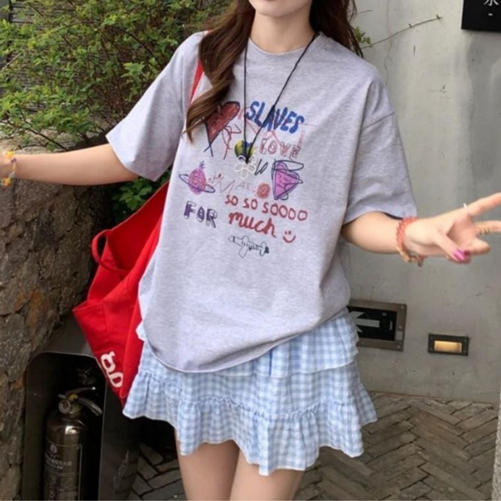 [ファッション特攻隊]プリントラウンドネック半袖テイトルック女性衣料品