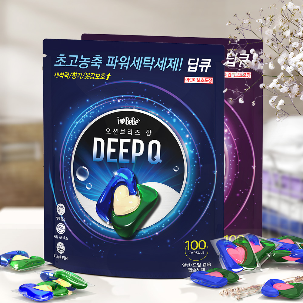 아이러브베베 딥큐 캡슐세제 오션브리즈 100개입 3in1 대용량 고농축 드럼/일반 겸용