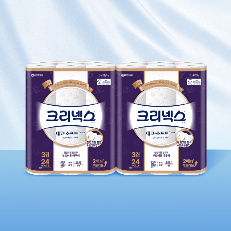 국내생산 국민화장지! 크리넥스 데코앤소프트 화이트 28MX24롤X2팩 외 화장지/마이비데/키친타월
