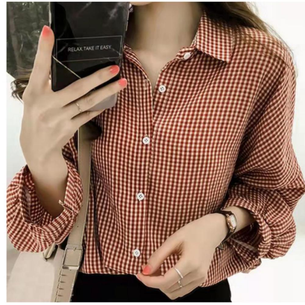 秋冬チェック アオリフィット シャツ ロング ブラウス 女性 衣料品