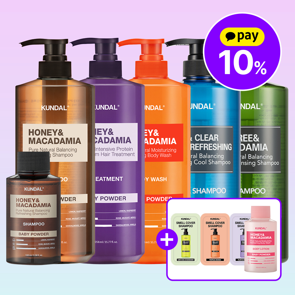 [1+1] 쿤달 샴푸 트리트먼트 바디워시 외 헤어바디 전품목+바디로션 100ml&샤쉐 3종 증정