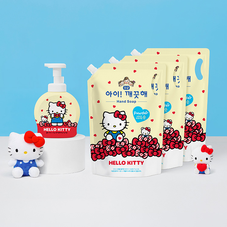 [헬로키티 최초공개] 아이깨끗해x키티 핸드워시 대용량 1.8Lx 3개 + 키티 490ml 공용기 x 1개
