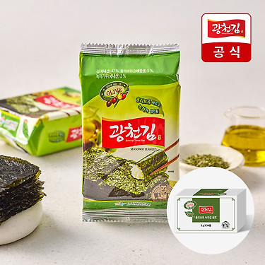 광천김 올리브유 녹차 도시락김 5g 3봉 18팩 총54팩