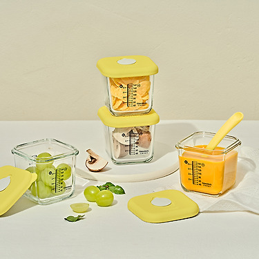 글라스락 이유식용기 270ml 스마일캡 4조 & 스푼 1개 + 결착캡 1조