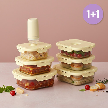 [톡딜] 1+1 유리 진공 밀폐용기 정사각 500ml 핑크샌드 2개 (12,300원/무료)