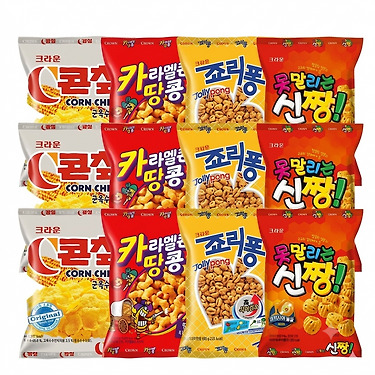 크라운 인기 스낵 모음 12팩 (콘칲3 + 신짱3 + 카땅3 + 죠리퐁3) 639g 8,800원
