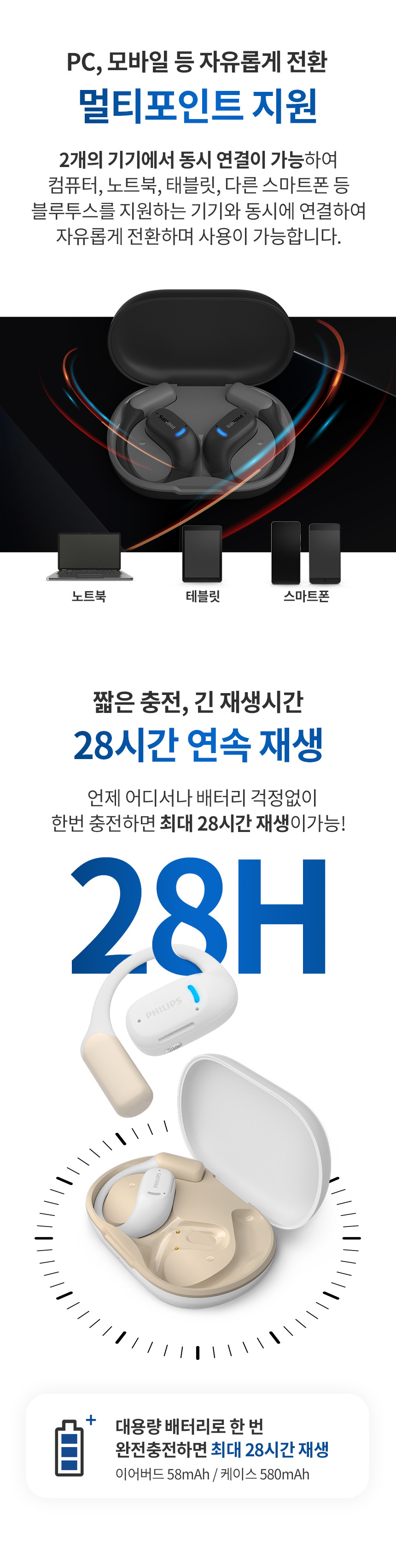 필립스 134주년 Hi-Fi ENC 무선 블루투스 오픈형 이어폰 TAA6709 | 톡딜