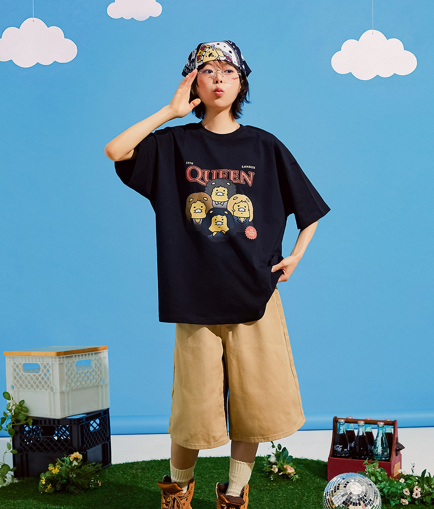 T-Shirt Queen X Friends Queen II Black Chunsik - Kakao Friends