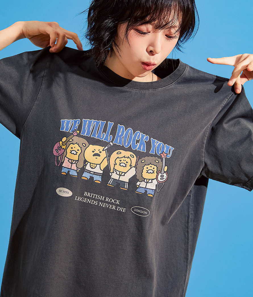 T-Shirt Queen X Friends Rock Charcoal Chunsik - Kakao Friends