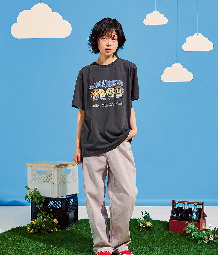T-Shirt Queen X Friends Rock Charcoal Chunsik - Kakao Friends