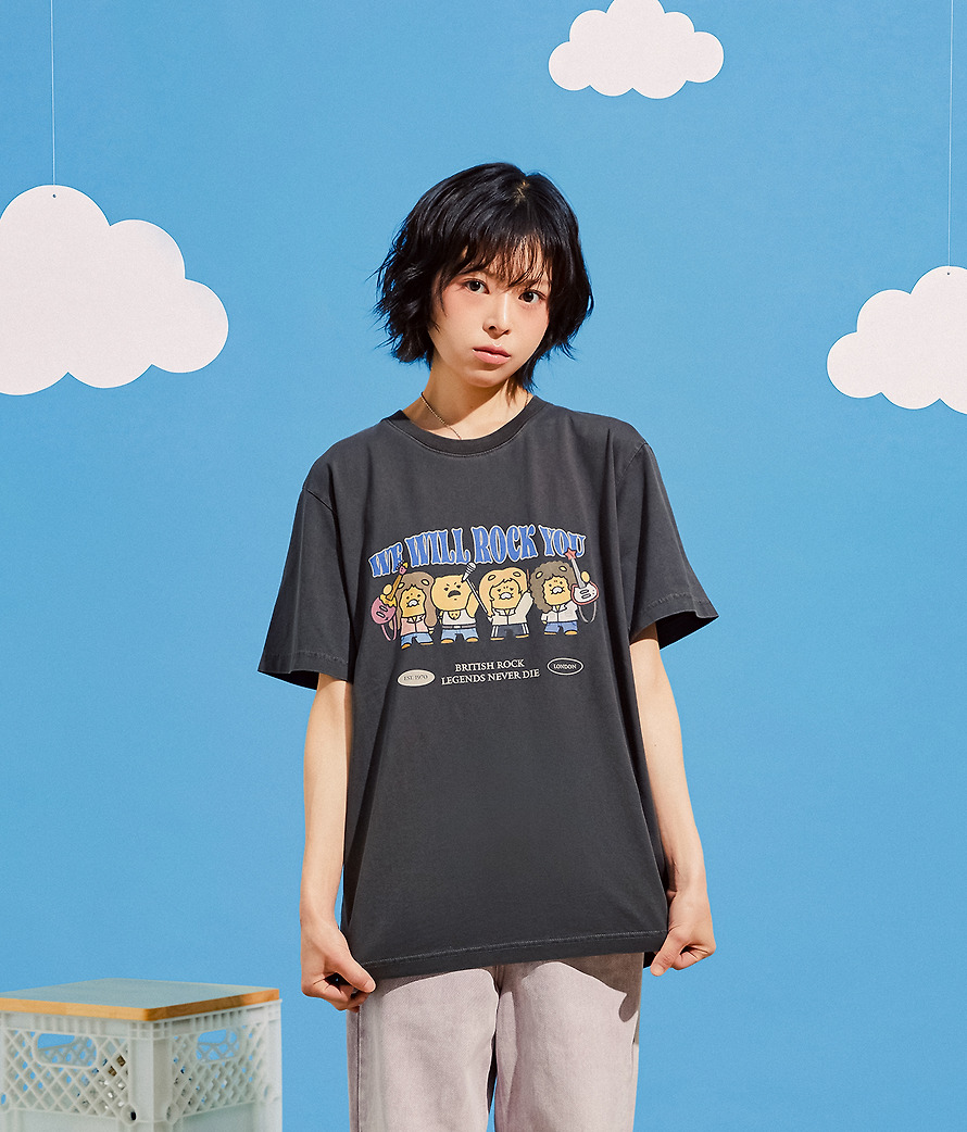 T-Shirt Queen X Friends Rock Charcoal Chunsik - Kakao Friends