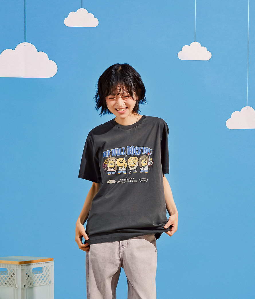 T-Shirt Queen X Friends Rock Charcoal Chunsik - Kakao Friends