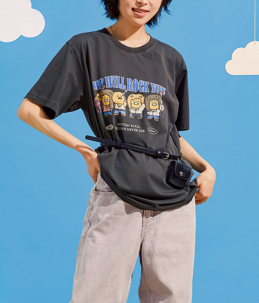 T-Shirt Queen X Friends Rock Charcoal Chunsik - Kakao Friends