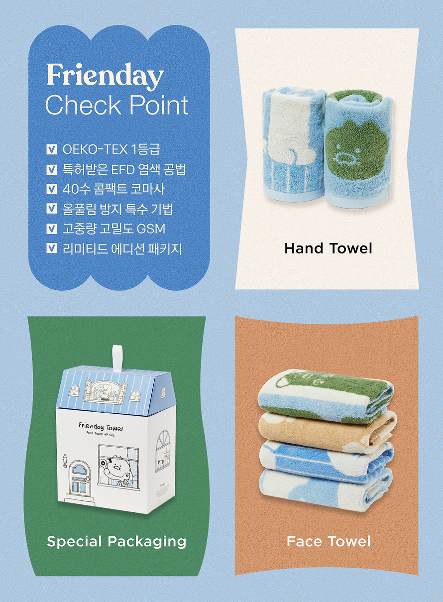 Towel Set of 4 Frienday Face and Hand Chunsik - Kakao Friends