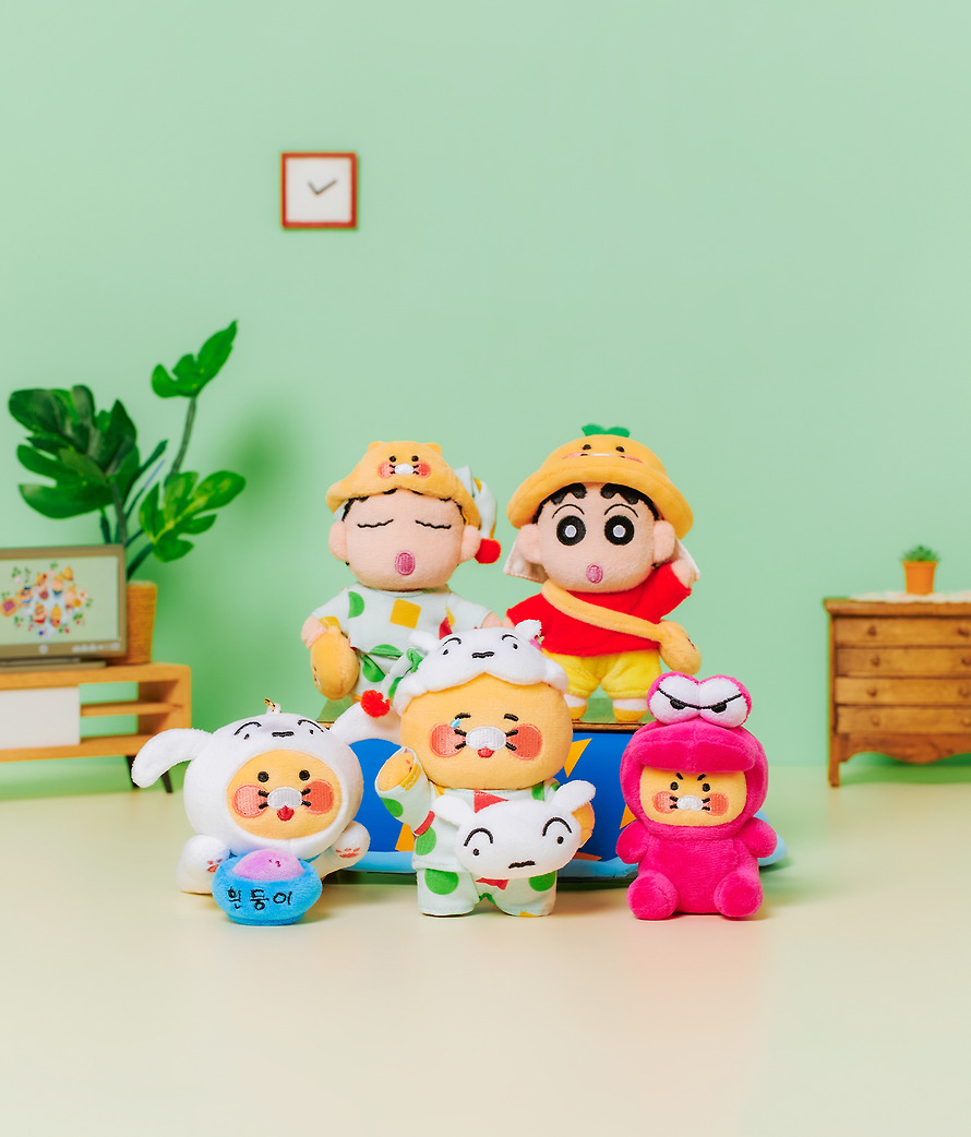 Reel Plush Keychain Shin-chan X Friends Shiro Chunsik - Kakao Friends